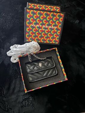 Kurt Geiger Black Quilted Leather Mini Chain Card Holder